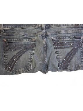 7 For All Mankind Dojo Flare Jeans Womens Size 31 Embellished Wide Leg Blue